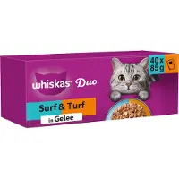Whiskas 1+ Duo Surf & Turf i gelé vådfoder til katte multipack (poser 85 g)