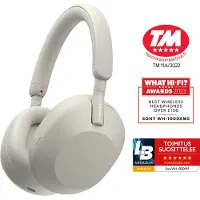 Sony WH-1000XM5 - Hovedtelefoner med mik. - fuld størrelse - Bluetooth - trådløs, kablet - aktiv støjfjerning - 3,5 mm jackstik - sølv