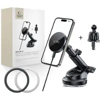 TechProtection mm15W-V5 Magnetic MagSafe Car Mount for Cockpit / Windshield / Air Vent - Black