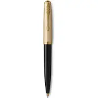 Parker 51-kuglepen | deluxe-sort cylinder med detaljer i guld | medium spids i 18k guld med patron med sort blæk | gaveæske