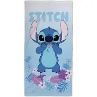 Licens Stitch håndklæde - 70x140 cm - 100% bomuld - Blødt badehåndklæde med Stitch og blomster