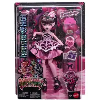 Monster High Skr?mmende s?d f?dselsdagsdukke Draculaura i lyser?d festkjole med tematilbeh?r som Invite Balloon Gift Fan og mere