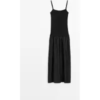 Massimo Dutti - Female - Kombineret Midikjole Med Stropper - Sort - Xl