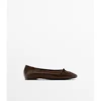 Massimo Dutti - Female - Rynkede Ballerinasko Med Sløjfe - Brun - 41