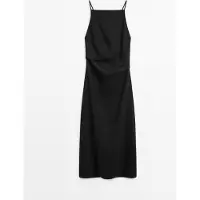 Massimo Dutti - Female - Midikjole Med Stropper Og Hør - Sort - 34