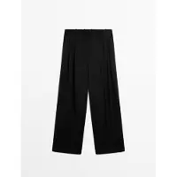 Massimo Dutti - Female - Bukser I Ekstra Fint Uld Med Læg - Sort - 48