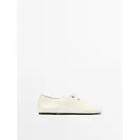 Massimo Dutti - Female - Sko Med Snøre I Blødt Skind - Hvid - 41