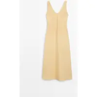 Massimo Dutti - Female - Midikjole I 100 % Hør Med Stropper - Sennepsgul - Xl