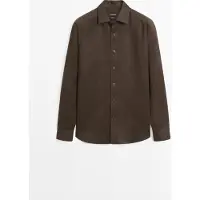 Massimo Dutti - Male - Slim Fit Skjorte I 100% Hør - Chokolade - M
