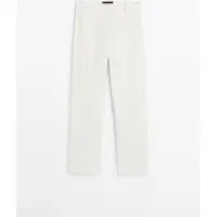 Massimo Dutti - Female - Straight Fit Bukser Med Hør - Hvid - 44