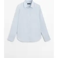 Massimo Dutti - Female - Småstribet Regular Fit Skjorte I 100 % Hør - Himmelblå - 36