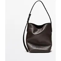 Massimo Dutti - Female - Mini Bucket-Taske I Nappaskind - Brun - 01
