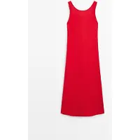Massimo Dutti - Female - Midikjole I Hør Med Stropper Og Dyb Rygudskæring - Rød - S