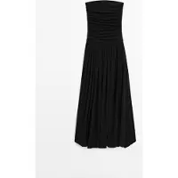 Massimo Dutti - Female - Midikjole Uden Stropper Med Ballon-Facon - Sort - S