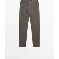 Massimo Dutti - Male - Jogger Fit Bukser I Hør - Grågrøn - Xl