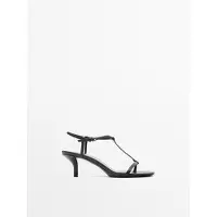 Massimo Dutti - Female - Sandal Med Stropper Og Mellemhøj Hæl - Sort - 35