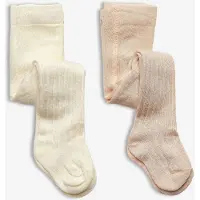 Minymo Strømpebukser - 2-Pak - Bambus - Rib - Off White - - 68/74 - Strømpebukser