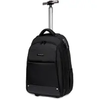 24.Se Rygsæk med hjul og teleskophåndtag / kabinerygsæk med TSA-lås / rulletaske til laptop - Sort