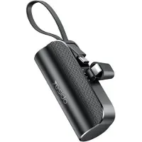 Mtp Products Yesido YP68 5000mAh Lightning Power Bank med USB-C-kabel og skjult stander - Sort