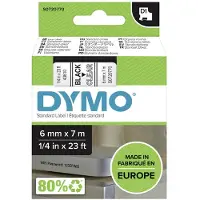 Dymo D1 tape | 6mm x 7m rulle | sort på klar