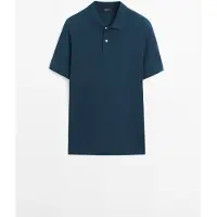 Massimo Dutti - Male - Poloshirt I Bomuldspiqué Med Mikrostruktur - Blå - L