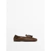 Massimo Dutti - Female - Mokkasin Med Skindkvaster - Hasselnød - 35