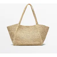Massimo Dutti - Female - 100% Rafiabast Mellemstor Shoppertaske - Beige - 01