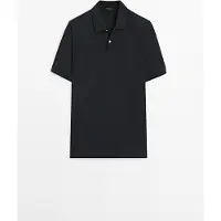 Massimo Dutti - Male - Poloshirt I Bomuldspiqué Med Mikrostruktur - Marineblå - L