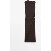 Massimo Dutti - Female - Asymmetrisk Midikjole Med Rynkedetalje - Brun - L
