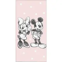 BrandMac Prikket Mickey og Minnie Mouse håndklæde - 70x140 cm - 100% bomuld - Blødt badehåndklæde med de søde mus