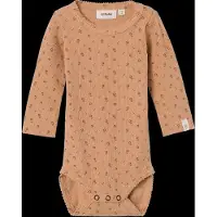 Lil´ Atelier Body l/æ - NbfGago - Noos - Nougat m. Blomster - - 56 - Body L/Æ