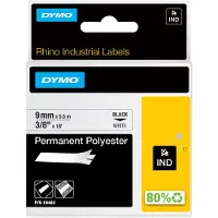 Dymo Rhino permanent polyester | 9mm x 5.5m | sort på hvid