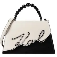 Karl Lagerfeld Håndtaske 'Sac Bandoulière Signature 2.0 Perles Cuir Noir & Blanc' sort