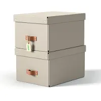 Leitz Puro opbevaringsboks med låg, medium, 17 L, 100% recirkuleret karton, pakke a 2 stk, beige