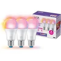 Wiz Full Color A60 E27 Smart LED-pære 3-pakke - RGB/16 millioner farver + dæmpbart hvidt LED-lys