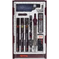 Rotring Isograph Teknisk Pen Master Set | 3 finelinere (0,10 mm, 0,30 mm, 0,50 mm), mekanisk blyant (0,5 mm), kompas og tilbehør | Sæt med 10 dele i etui