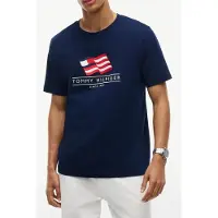 Tommy Hilfiger Bluser & t-shirts 'Wavy Flag Appliqué' blå / rød