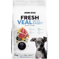 John Dog Frisk Junior Små Racer Kalv Med Kanin Tør Hundefoder 3kg
