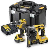 DeWalt DCK207P2T-QW 18 V XR-værktøjssæt / slagboremaskine og SDS-Plus-borehammer med batterier