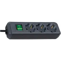 Brennenstuhl Eco-Line med afbryder 3-vejs sort 3 m