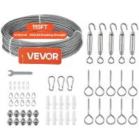 Vevor 2 mm stålwiresæt, 35,1 m længde, 304 rustfrit stålwire, 2 kN brudstyrke, 7 x 7 tråde konstruktion, stålwire til terrassegelændersystem, haveespalier, lyskæder