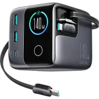 JOYROOM Podix JR-TRD01 GaN 140W Desktop Charger with 5 Ports and Dual Retractable Cables - Gray