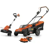 Powerplus 5.0/2.5ah 2x20v Elektrisk Plæneklipper Og Græstrimmer 3 Stykker