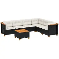 vidaXL Sofasæt Til Haven 7 Dele Med Hynder Polyrattan Sort - Vævet design / Med bord