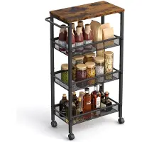 24hShop Serveringsvogn 45,5×22×77 cm / opbevaringsvogn med 4 hylder og hjul / køkkenvogn – Brun/sort