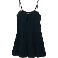 Superdry Superdrytil kvinder. W8012115A Marineblå Cheesecloth Tiered Mini kjole (S), Casual, Bomuld, Uden ærmer/stropper