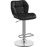 24hShop Barstol med justerbar højde 62,5–84,5 cm / barstol i kunstlæder med ryg og fodstøtte – Sort