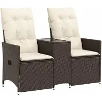 vidaXL 2-personers havesofa med bord og lænefunktion polyrattan brun