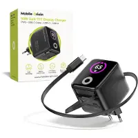 Mobile Origin 65W GaN Display Charger PW3 - USB-C Self-Retracting Cable + USB-C + USB-A
