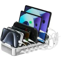 4smarts Charging station Team 100W 1x USB-A port 5x USB-C ports includes 6 cables silver